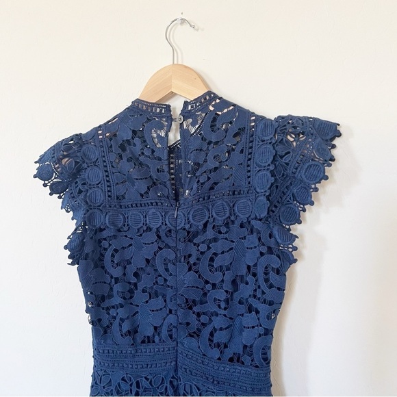 Sea NY Abby Puff Sleeve Lace Dress Navy Blue - Picture 10 of 13
